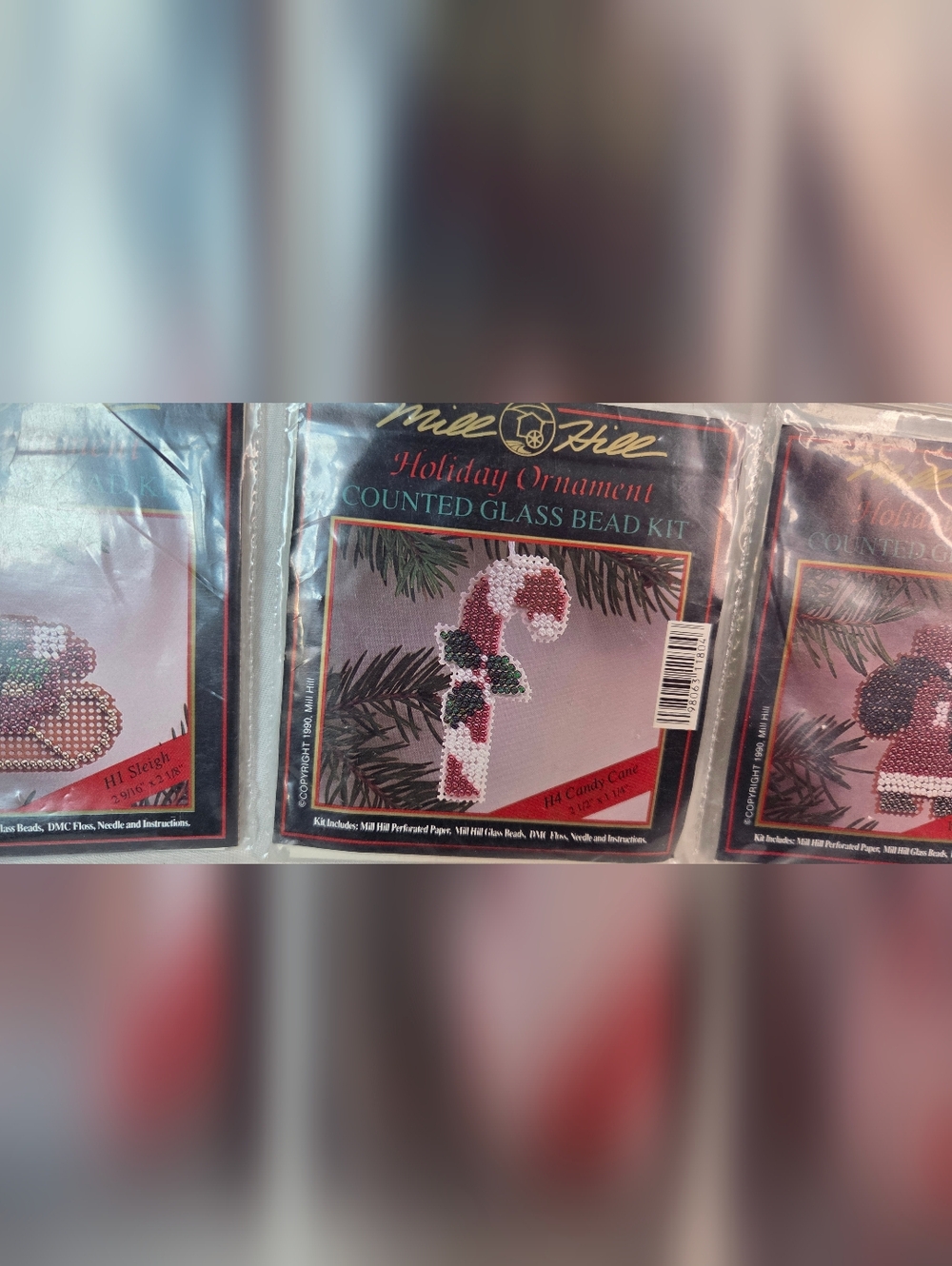 Lot 3 Mill Hill Holiday Ornament Counted Glass Bead Kit Santa Sleigh Candy Canek